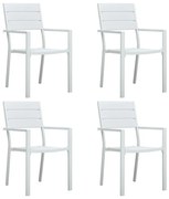 vidaXL Scaune de grădină, 4 buc., alb, HDPE, aspect lemn