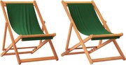 vidaXL Scaune de plajă pliante, 2 buc., verde, material textil