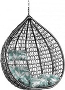 Fotoliu suspendat negru KOKON fara suport, pernă verde-albă