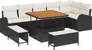 vidaXL Set de canapele pentru grădină cu pernă 9 pcs Negru poliratan
