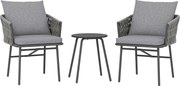 Outsunny Set mobilier exterior 3 piese, 2 scaune, 1 masă, set bistro, rattan sintetic, cadru din oțel, masă metalică, 4 perne, gri | Aosom Romania