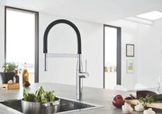 Baterie bucatarie Grohe Essence, 3/8'', monocomanda, dus extractabil, pivotanta, crom - 30294000