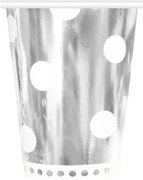 Colorat B&amp;C Polka Dots Silver Pahar de hârtie argintiu 6 buc 266 ml