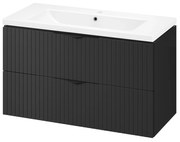 Set dulap baie suspendat 2 sertare lavoar inclus, 100 cm, riflaje 3D negru mat, MDF, Cersanit Tirso 1000x450 mm, Negru mat