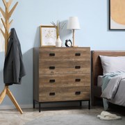 HOMCOM Comodă cu 4 Sertare și Cadru Metalic, pentru Dormitor și Sufragerie, Maro, Design Modern | Aosom Romania