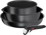 Set cratite si tigaie Tefal Ingenio 2100038720, 4 piese, Maner detasabil, Acoperire antiaderenta, Fara PFOA, Aluminiu, Negru