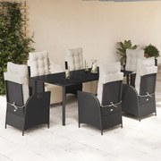 vidaXL Set mobilier de grădină cu perne, 7 piese, negru, poliratan