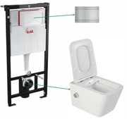 Set vas wc suspendat cu functie de bideu si cu baterie crom inclusa Foglia Safari, rezervor wc incastrat cu clapeta aluminiu mat, Alcaplast