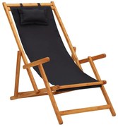 vidaXL Scaun de plajă pliabil, negru, lemn masiv de eucalipt, textil