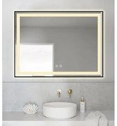 Oglindă Baie LED și Dezaburire Elit's Premium cu Senzor Touch, Lumina Rece, Caldă și Neutră, 80x60cm, cu rama Negru Antichizat