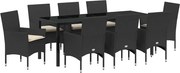 vidaXL Set de masă pentru grădină cu pernă 9 pcs Negru poliratan