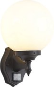 Lampă clasică de perete pentru exterior neagră cu sticlă opal IP44 cu senzor de mișcare - Champs
