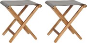 vidaXL Scaune pliabile, 2 buc., gri închis, lemn masiv de tec & textil