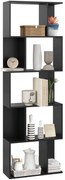 HOMCOM Bibliotecă cu 5 Rafturi Divizate în Formă de S din Lemn, 60x24x184.5 cm, Negru | Aosom Romania