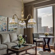 Candelabru 3 brate design clasic realizat manual din alama si Cristal Scholer 6200