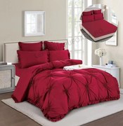 Lenjerie Pat Dublu, Cu Elastic, Bumbac Tip Finet, 6 piese, cu Pliuri Brodate Si Volanase - Grena