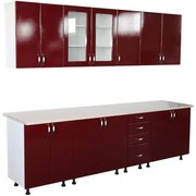 Bucatarie Zebra 260 cm din MDF Rosu Simplu cu blat termoizolant alb/bej