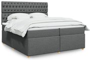 vidaXL Pat box spring cu saltea, gri închis, 200x200 cm, textil
