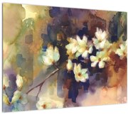 Tablou pe sticlă - Magnolii albe, pictură (70x50 cm)