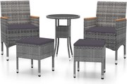 vidaXL Set mobilier de grădină, 5 piese, gri, poliratan