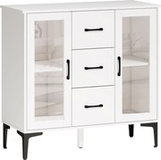 HOMCOM Bufet modern cu uși Soft-Close, bufet cu 3 sertare, 2 uși din sticlă, rafturi reglabile, MDF, Alb | Aosom Romania