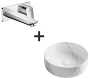 Set lavoar baie rotund efect marmura Foglia plus baterie incastrata crom Hansgrohe Logis