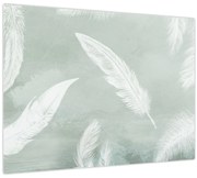 Tablou pe sticlă - Pene albe (70x50 cm)