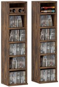 HOMCOM Raft pentru CD-uri, 2 Bucăți cu Câte 6 Rafturi cu Înălțime Reglabilă, 21x22,5x88,5 cm, Maro Rustic | Aosom Romania
