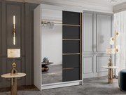 Dulap de haine cu uși culisante Monata III 100 (Alb + Negru + auriu) (cu oglindă). 1105744