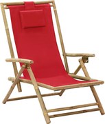 vidaXL Scaun rabatabil de relaxare, roșu, bambus & țesătură