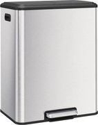 HOMCOM Coș de bucătărie 2 x 30 L, cu pedală, din oțel inoxidabil, găleți detașabile și capac soft-close, argintiu | Aosom Romania