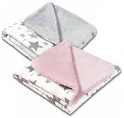 Set 2 paturici duble pufoase cu doua fete 100x78 cm Kidizi Fluffy Pink Stars