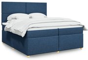 vidaXL Pat box spring cu saltea, albastru, 200x200 cm, textil