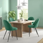 HOMCOM Set de 4 Scaune Tapițate Moderne cu Spătar Curbat, Catifea, Scaune din Țesătură, 50x52x83 cm, Verde | Aosom Romania