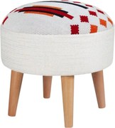 Taburet FARM, alb/rosu, lemn/material textil, 46x46x42 cm