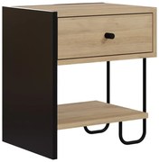 Noptieră neagră/în culoare naturală cu rafturi cu aspect de lemn de stejar Saturne – Marckeric