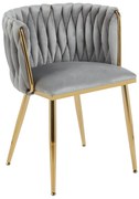 Scaun dining, tapiterie catifea, cadru metalic, Gri/Auriu