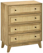 HOMCOM Cómoda cu 4 Sertare Comoda de Lemn cu Fronturi de Ratan Stil Cannage pentru Dormitor 80x35x95 cm Natural | Aosom Romania