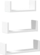 vidaXL Raft de perete, 3 buc., alb, lemn prelucrat