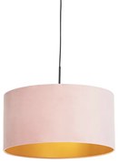 Lampă suspendată cu abajur din catifea roz cu auriu 50 cm - Combi