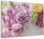 Tablou pe sticlă - Flori pe perete culorile pastel (70x50 cm)