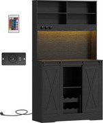 HOMCOM Bufet de Bucătărie cu Suport pentru Sticle, Priză și Iluminare LED, Negru | Aosom Romania