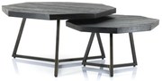 Set 2 masute de cafea octagonale din lemn de mango 60x60x35 cm negre