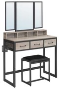 Set masă de toaletă cu taburet FLORA, 28,6 x 42 cm, gri/negru