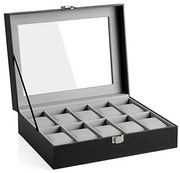 Cutie pentru ceasuri, Songmics, capacitate 20.2 x 25.5 x 7.8 cm, JWB010BK, Gri