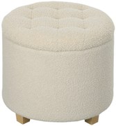 HOMCOM Scaun de picioare rotund cu spațiu de depozitare, capac și piciorușe din lemn, scaun de picioare pentru living, hol, dormitor, Crem | Aosom Romania