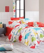 Set cuvertura pat dublu DINAZORUS, multicolor, bumbac, 200x235 cm, cu