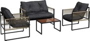 Outsunny Set de Mobilier de Grădină din 4 Piese PE Rattan cu Canapea Dublă, Fotoliu, Măsuță de Cafea din Sticlă, 106x70x72 cm, Gri