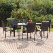 vidaXL Set mobilier de grădină, 7 piese, negru, poliratan