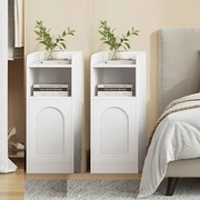 NOA78 - Set 2 Noptiere, 24 cm, foarte inguste, cu Raft si Dulapior - Alb